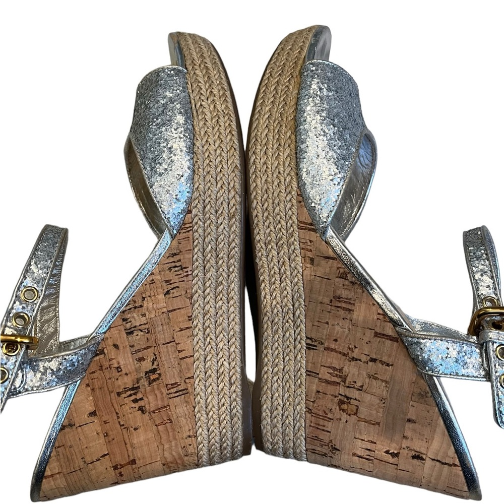 Prada Silver Glitter Cork Wedge Sandal, Sz 40 - Picture 7 of 16